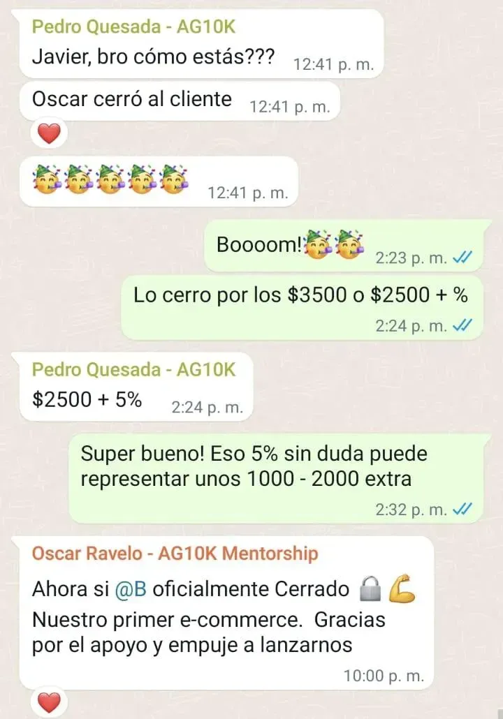 Captura real de un resultado de un alumno de la agencia