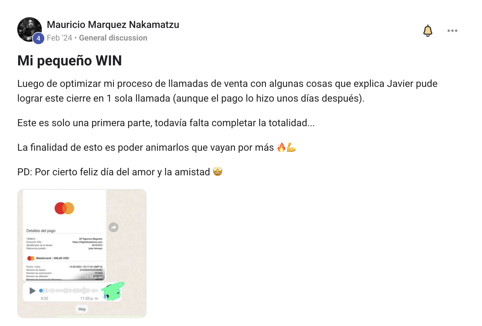 Captura real de un resultado de un alumno de la agencia