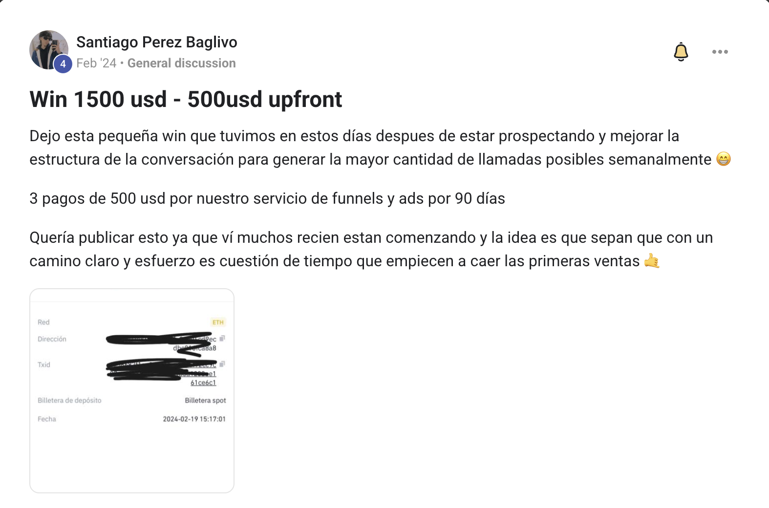 Captura real de un resultado de un alumno de la agencia