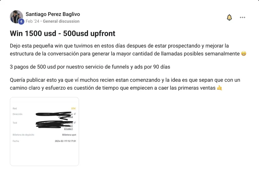 Captura real de un resultado de un alumno de la agencia