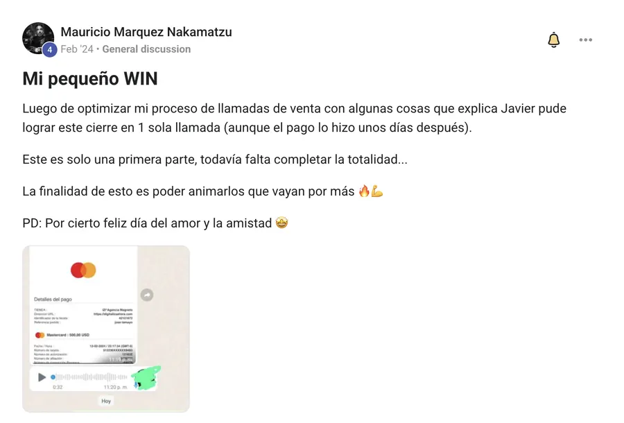 Captura real de un resultado de un alumno de la agencia